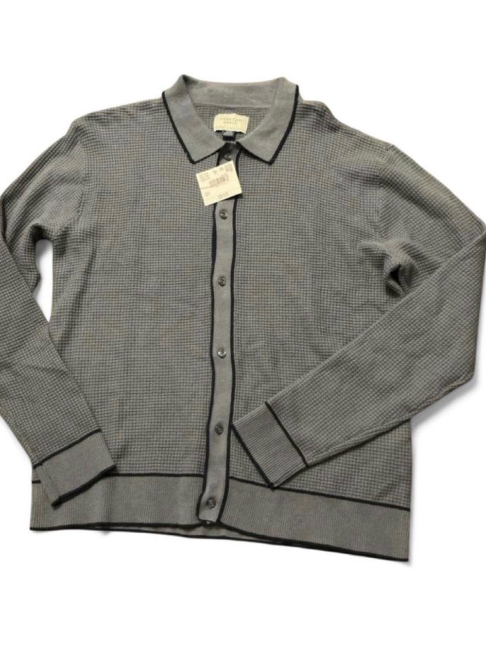 American Eagle Gray Waffle Knit Polo Cardigan S NWT